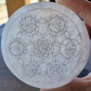 Selenite Chakra Disk Reiki Healing Engraving Charging Plate Approximately 3 Inch